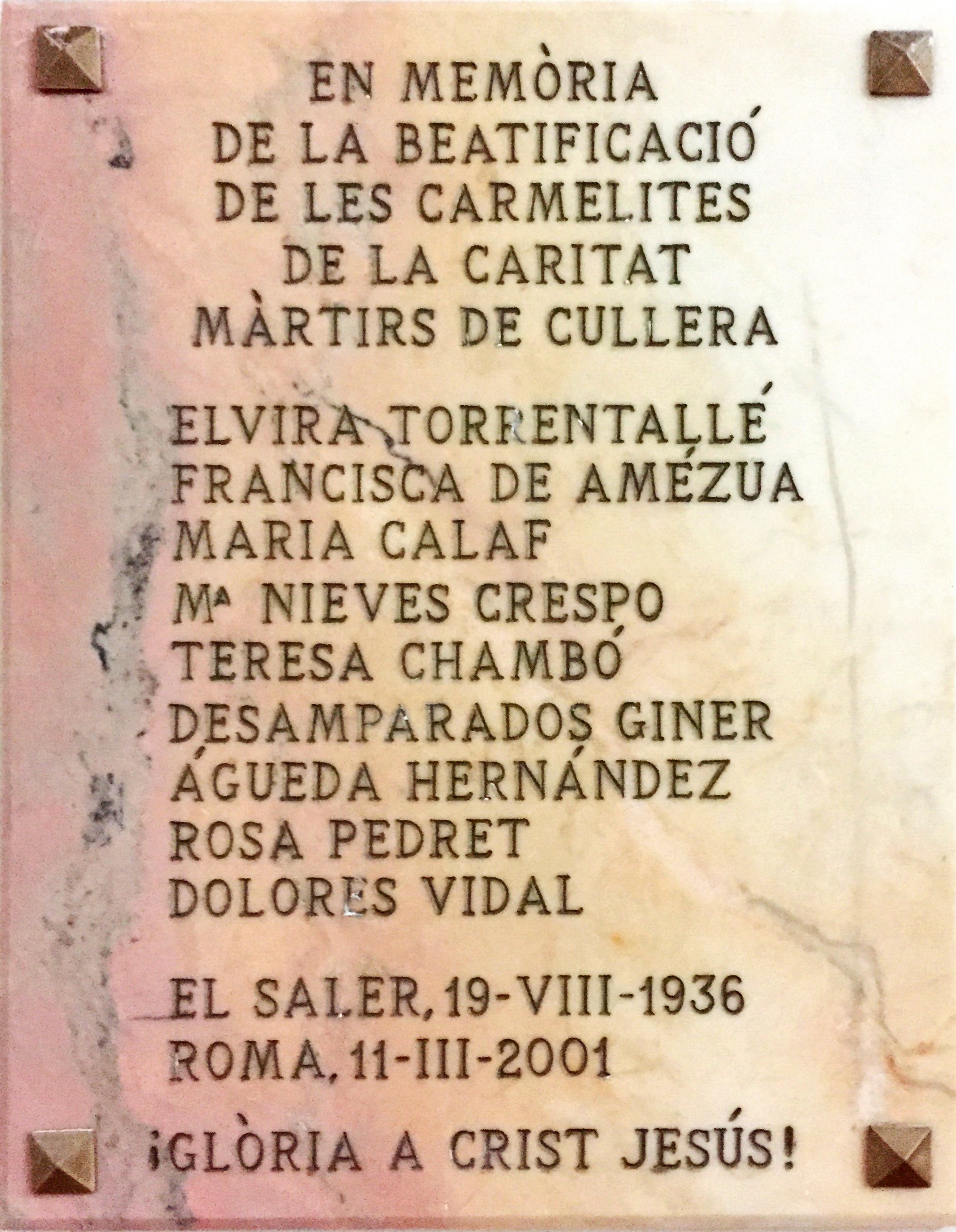 Lee más sobre el artículo FIESTA DE NUESTRAS HERMANAS MÁRTIRES DE CULLERA